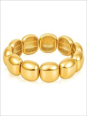 Chunky Beaded Stretch Bracelet Gold Plated Statement Bangle